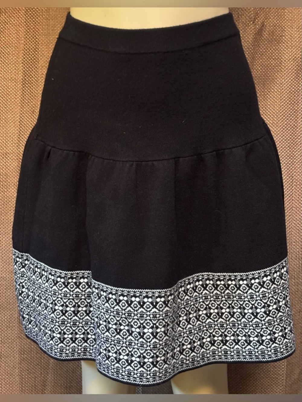 Cynthia Rowley Black Skirt with White Patterned Hem